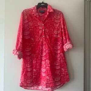 Vilebrequin Long Sleeve Tunic Cover Up Dress USA Sz 6 Pink Turtle Shell Designer